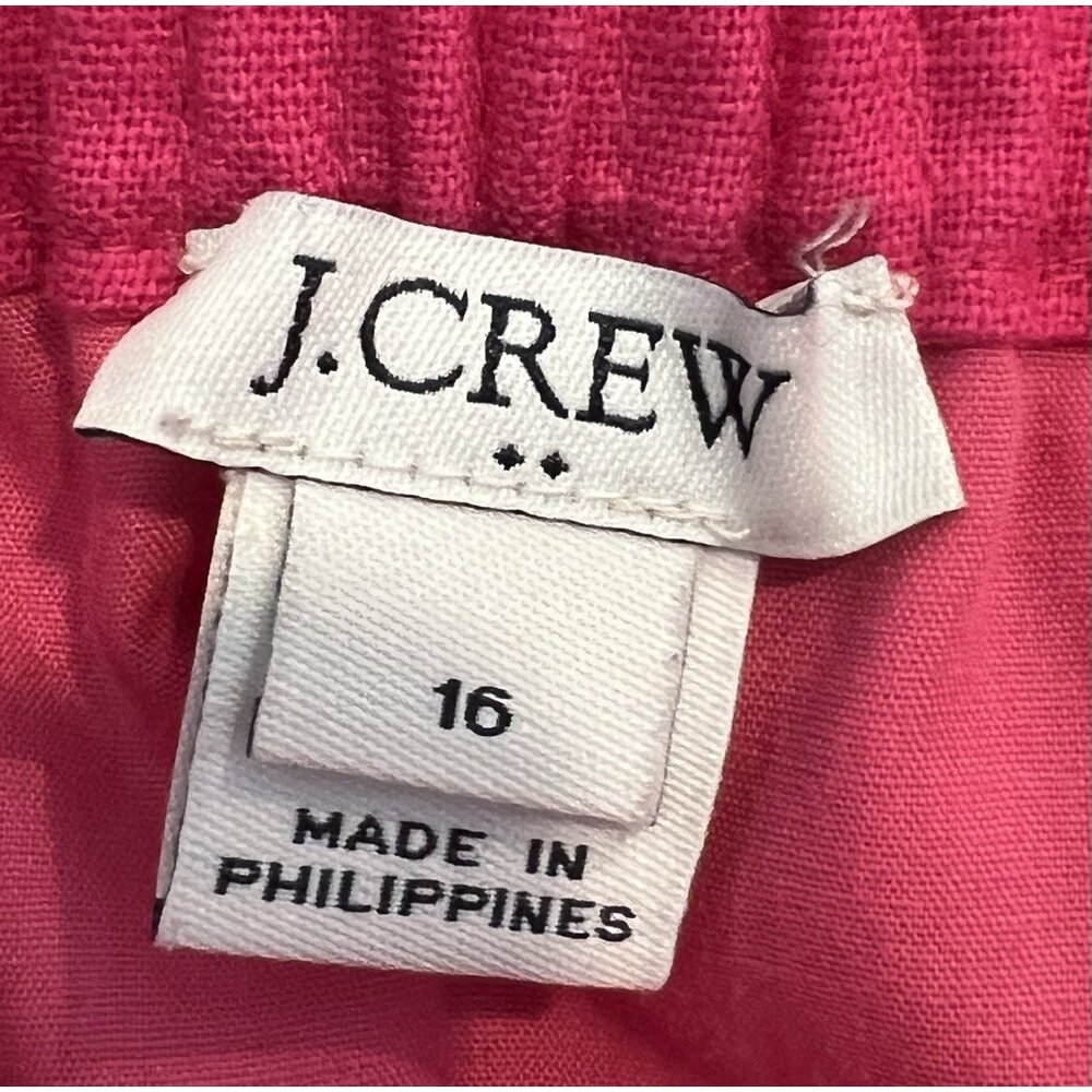 J. Crew Women’s Linen Mini Skirt Hot Pink Size 16 Scalloped Hem Elastic Waist - Picture 5 of 9
